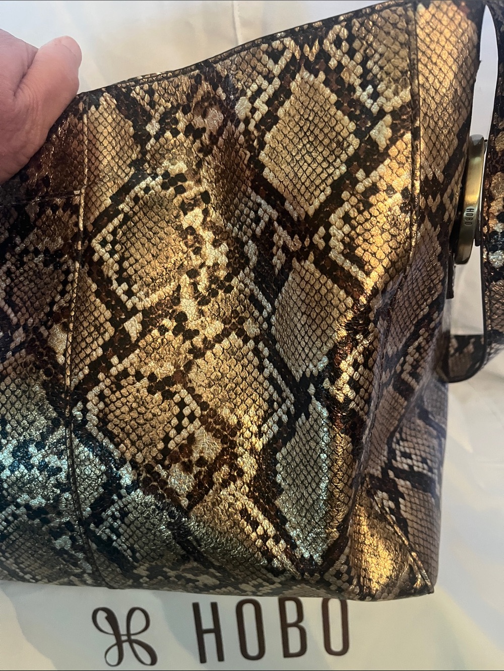 HOBO Gold and Black Snake-Print Hobo Shoulder Bag - Picture 7 of 13